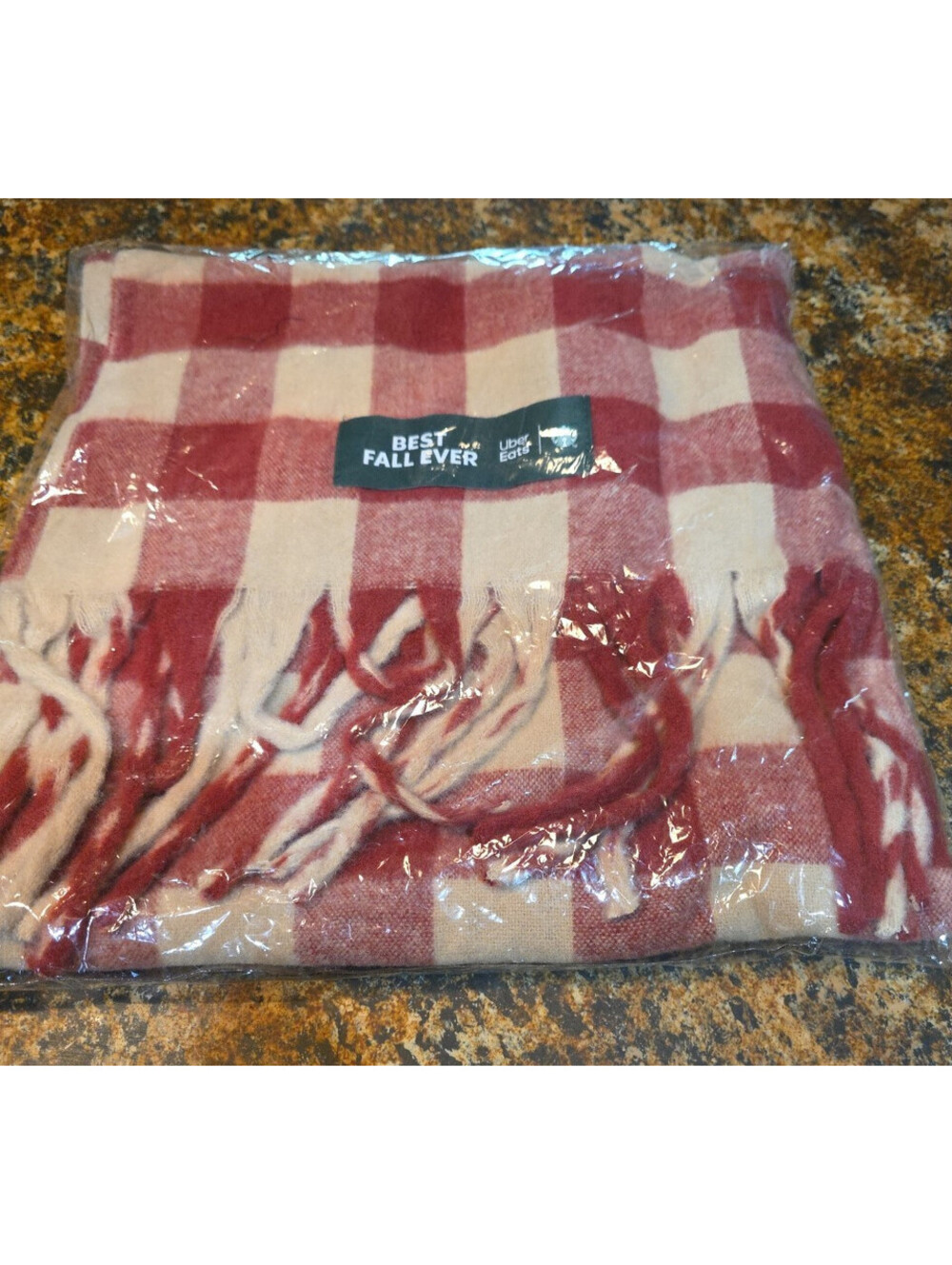 Starbucks x Uber Eats Best Fall Ever Red Tan Plaid Scarf New In Package